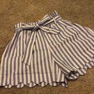 Striped Scalloped Paperbag Shorts